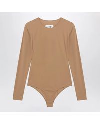 MM6 by Maison Margiela - Flesh-Tone Long-Sleeve Lycra Jersey Bodysuit - Lyst