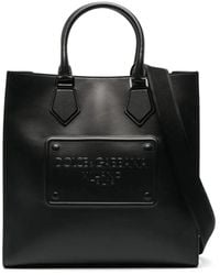 Dolce & Gabbana - Dolce & Gabbana Leather Shopping Bag With Logo And Shoulder Strap - Lyst