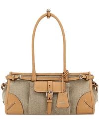 Prada - Two-tone Canvas And Leather Medium Bonnie Shoulder Bag - Lyst