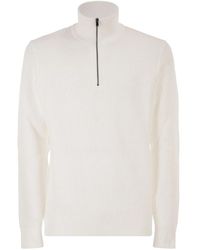 BOSS - Textured Cotton Sweater With High Neck And Zip - Lyst