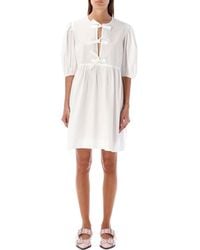 Ganni - Cotton Poplin Mini Dress With Bows - Lyst