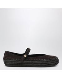 Loewe - Dark Suede And Raffia Mary Jane Rio Shoes - Lyst