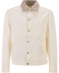 Brunello Cucinelli - Lightweight Garment-Dyed Cotton Denim Jacket With Leather Collar - Lyst