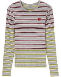 Ganni - Double-Sleeve Striped Cotton T-Shirt - Lyst