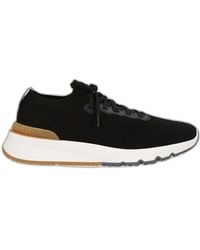 Brunello Cucinelli - Cotton-Knit Sock Runners Featuring Semi-Polished Calfskin Trim And Rubber Soles - Lyst