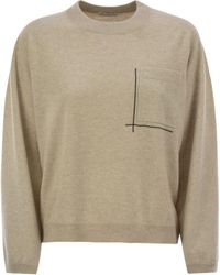 Brunello Cucinelli - Virgin Wool, Cashmere And Silk Sweater With Shiny Pocket Detail - Lyst