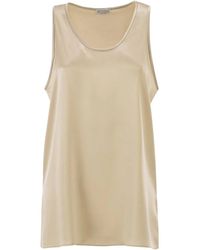 Brunello Cucinelli - Stretch Silk Satin Crew Neck Top - Lyst
