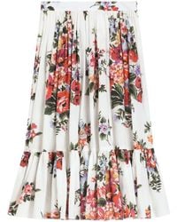 Dolce & Gabbana - Flower Bouquet-Print Poplin Skirt - Lyst
