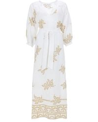 120% Lino - Abito Midi Con Stampa - Lyst