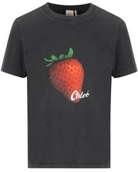 Chloé - Strawberry Print Cotton T-Shirt - Lyst