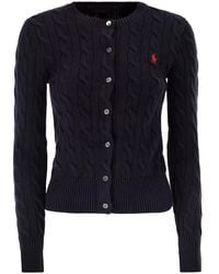Polo Ralph Lauren - Cable Knit Cotton Crew Neck Cardigan - Lyst