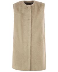 Herno - Long Faux Fur-Effect Gilet With Round Neckline - Lyst