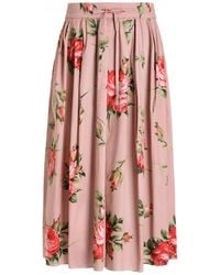 Dolce & Gabbana - Dolce & Gabbana Midi Skirt With Rose Bouquet Print - Lyst
