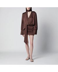 ROTATE BIRGER CHRISTENSEN - Short Chiffon Dress With Deep V-Neck And Bow - Lyst