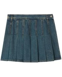Burberry - Pleated Denim Mini Skirt - Lyst