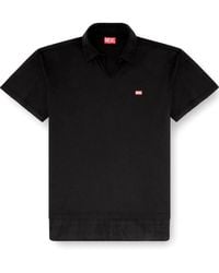 DIESEL - Jersey Polo Shirt With Check Flannel Trims - Lyst