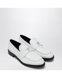 Prada - Leather Brushed Loafer With Enamelled Logo - Lyst
