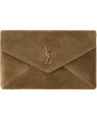 Saint Laurent - Cappuccino Suede Large Envelope Clutch 29.5Cm X 18Cm X 4.5Cm - Lyst