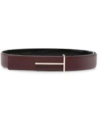 Tom Ford - Grained Leather And Spazzolato Leather Slim T Belt - Lyst
