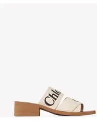 Chloé - Chloé Woody 45Mm Slides Linen Leather - Lyst