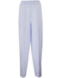 Fabiana Filippi - Pure Linen Striped Trousers With Elasticated Waistband - Lyst