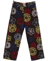 KENZO - Embroidered Cotton Trousers - Lyst
