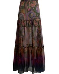 Etro - Silk Maxi Skirt With Placed Paisley Print - Lyst