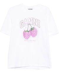 Ganni - Raspberry Cotton T-Shirt - Lyst
