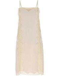 Prada - Lace-Trimmed Linen Midi Dress - Lyst