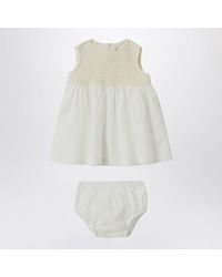 Teddy & Minou - Cream-Colored Openwork Knit Dress With Voile - Lyst