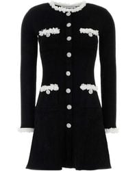 Self-Portrait - Self Portrait Chenille Knit Flower Trim Mini Dress - Lyst