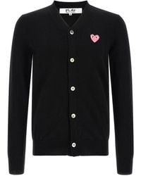 COMME DES GARÇONS PLAY - Wool Cardigan With Heart Patch - Lyst