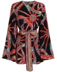 Dolce & Gabbana - Silk Printed Long-Sleeve Mini Dress - Lyst