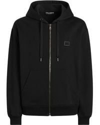 Dolce & Gabbana - Dolce & Gabbana Cotton Hooded Sweatshirt With Dg Plaque - Lyst