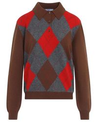 Prada - Tabacco Ardesia Argyle Knit Polo Sweater - Lyst