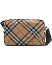 Burberry - Embroidered Fabric Check Crossbody Bag - Lyst