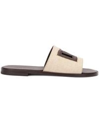 Dolce & Gabbana - Dolce & Gabbana Canvas Slippers With Logo - Lyst