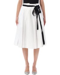 Prada - Belted Gabardine Pleated Skirt - Lyst