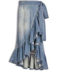 Alaïa - Alaia Ruffle Denim Skirt - Lyst