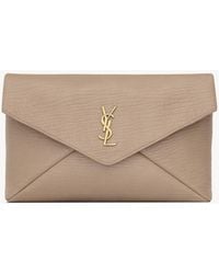 Saint Laurent - Cappuccino Leather Envelope Cassandre Pouch - Lyst