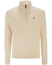 Polo Ralph Lauren - Cotton Cable Knit Jumper With Zip Fastening - Lyst