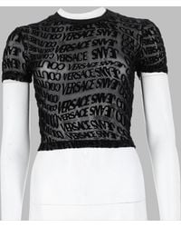 Versace Jeans Couture - Cropped Logo Print T-Shirt Polyester T-Shirts - Lyst