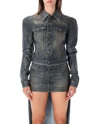7 For All Mankind - Fitted Denim Jacket With Puff Shoulders - Lyst