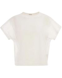 Brunello Cucinelli - Cotton T-Shirt With Sleeves And Transparent Side Inserts - Lyst