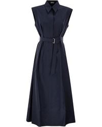 Brunello Cucinelli - Long Sleeveless Cotton Dress With Belt - Lyst