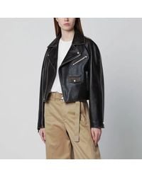 Halfboy - Oversized Dark Leather Biker Jacket - Lyst