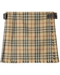 Burberry - Sand Check Wool Mini Kilt - Lyst