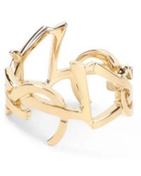 Saint Laurent - Scarf Cassandre Brass Ring - Lyst