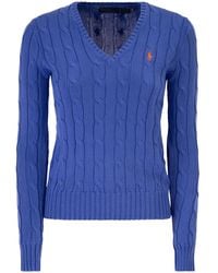 Polo Ralph Lauren - Cotton Cable Knit Jumper With V-Neck - Lyst