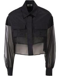 Elisabetta Franchi - Cropped Cotton Shirt With Silk Organza Inserts - Lyst